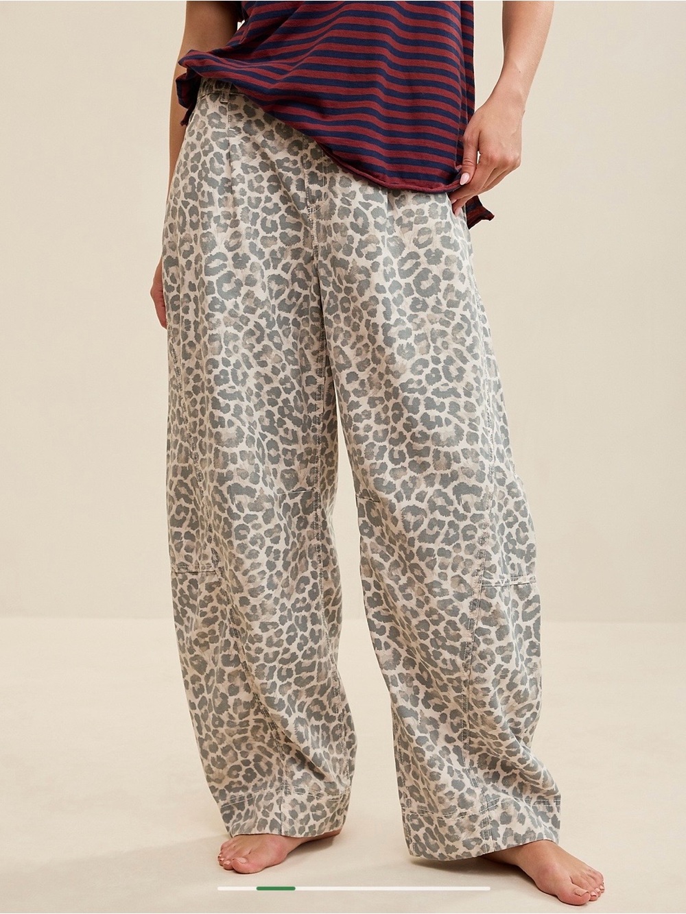 aerie Gray Leopard Print Wide-Leg Barrel Pants